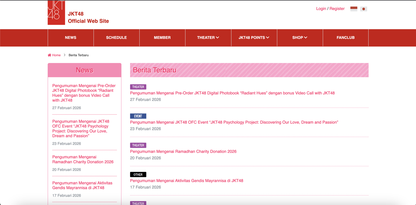 tampilan news website jkt48