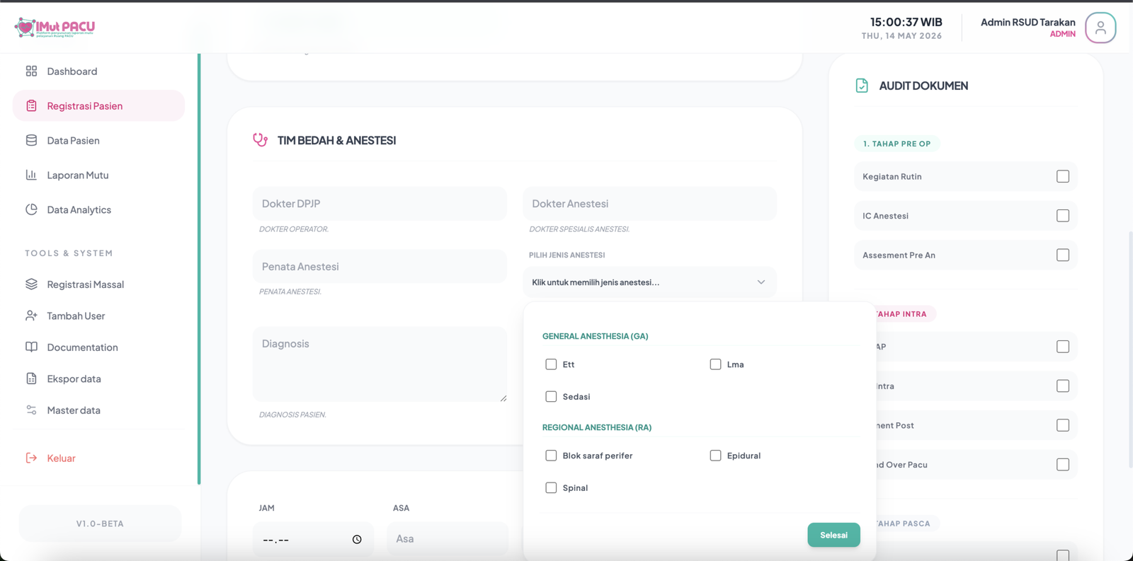 web app sistem ruang pacu